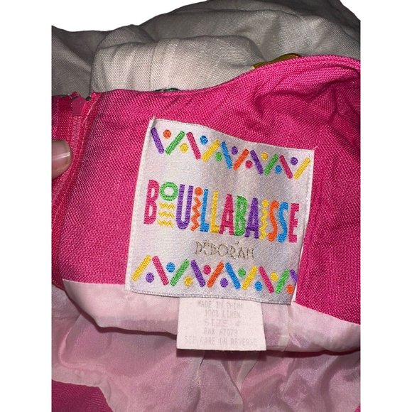 Vintage Bouillabaisse Womens 100% Linen Shift Dress Sz 4 Pink Green Graphic READ - Picture 4 of 6